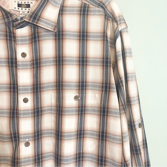 Joseph Abboud Cotton Plaid Collared Long Sleeve Button Down Shirt Brown XL - Picture 9 of 13